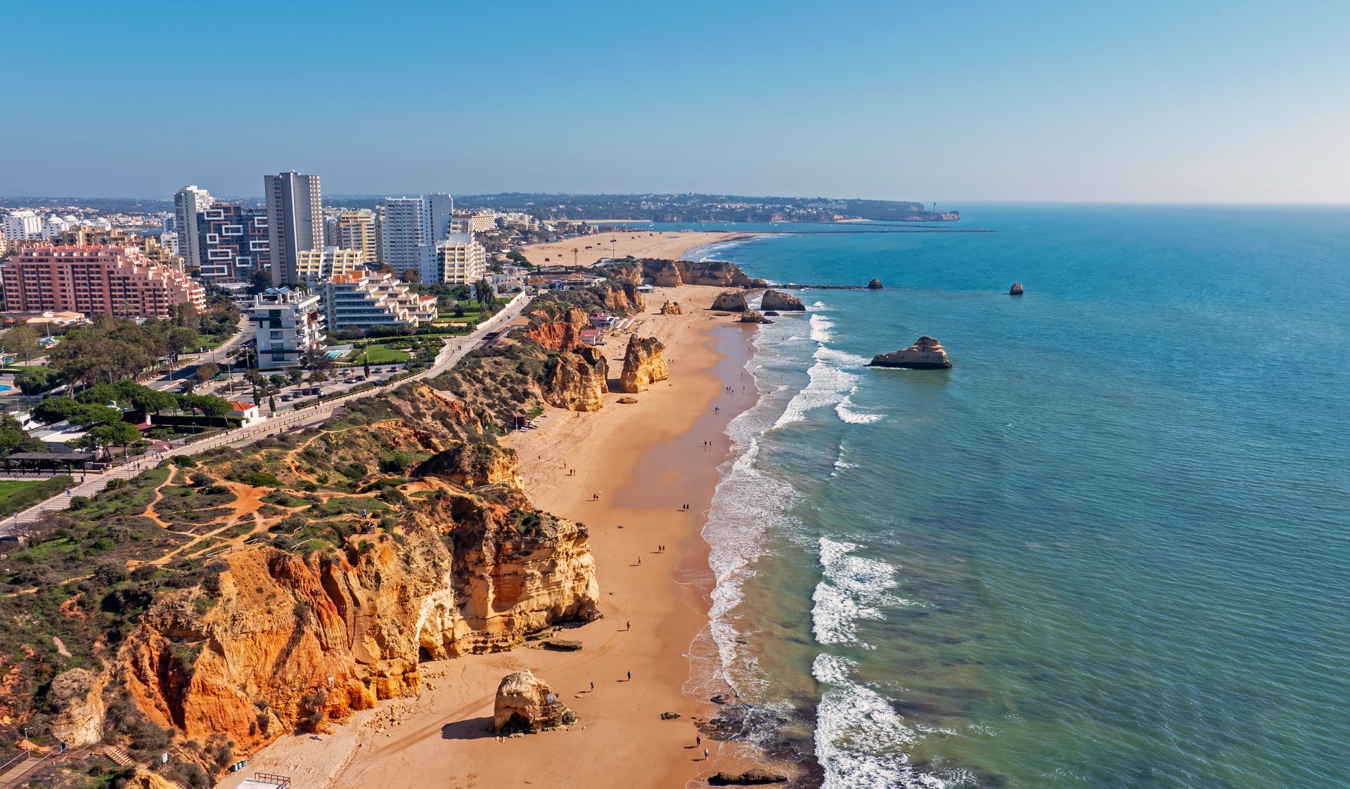 Aerial From Priaia Da Rocha Near Portimao In The Algarve Portugal Person