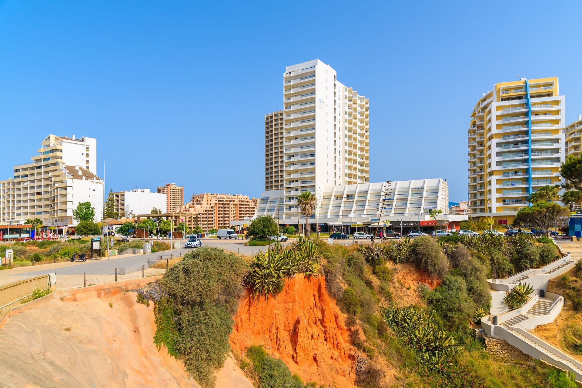 PORTIMAO TOWN, PORTUGAL - MAY 14, 2015: high rise apartment buildings in Portimao town on coast of Protugal. More and more investors from western Europe buy holiday apartments in Algarve region.